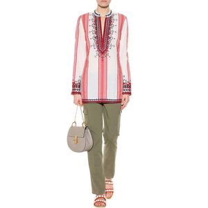 Tory Burch Embroidered Striped Tunic Top White Red